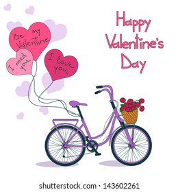 Card for Valentine's day with bicycle and balloons