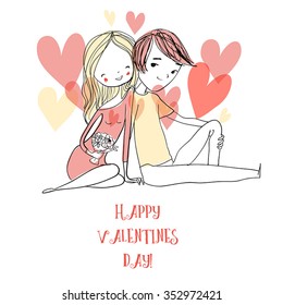 card for Valentine's Day with boy and girl. 