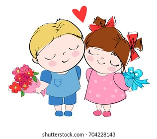 Card for Valentine's Day, boy with girl illustration