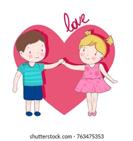 Card for Valentine's Day, boy with girl illustration, Love