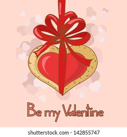 Card for Valentine's day with cartoon heart made of cookies