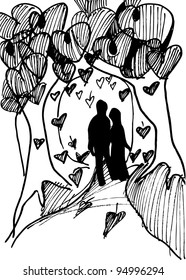card for Valentine's Day, the coloring book illustration