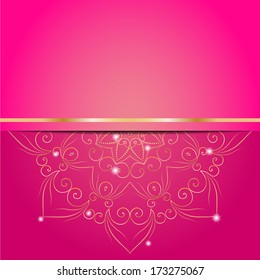 Card for Valentine's day with a complex Golden radial pattern, you can use for web design