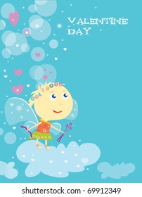 Card Valentine's day with cupid.Vector art-illustration.