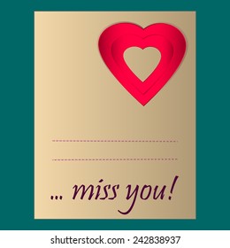 Card Valentine's Day with hearts and the words miss you