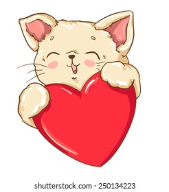 Card for Valentines Day illustration vector Cat cute pet art.