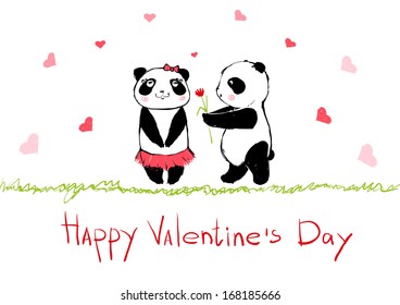 card for Valentine's Day with pandas