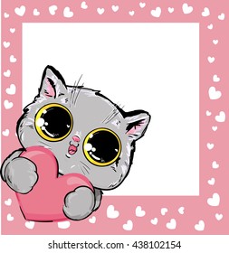 card for valentines day vector illustration. illustration vector Cat cute pet art. frame, card