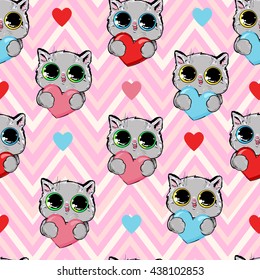 card for valentines day vector illustration. illustration vector Cat cute pet art. cat seamless