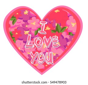 card Valentine's Day, vector illustration silhouette heart, beautiful flower.