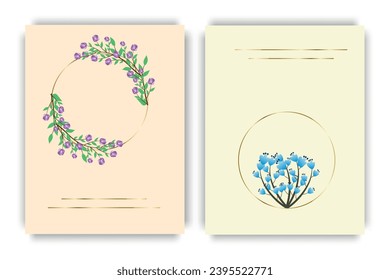 Card for various congratulations, wedding invitation, thank you card, welcome. Golden circle with flowers and a place for an inscription.Vector illustration.