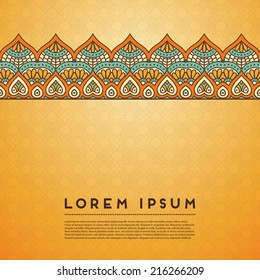 Card. Vector background. Card or invitation. Vintage decorative elements. Hand drawn background. Islam, arabic, indian, ottoman motifs.