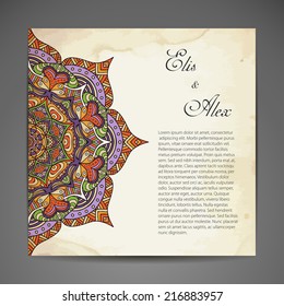 Card. Vector background. Card or invitation. Vintage decorative elements. Hand drawn background. Islam, arabic, indian, ottoman motifs.
