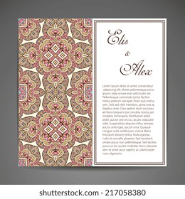 Card. Vector background. Card or invitation. Vintage decorative elements. Hand drawn background. Islam, arabic, indian, ottoman motifs.