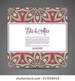 Card. Vector background. Card or invitation. Vintage decorative elements. Hand drawn background. Islam, arabic, indian, ottoman motifs.