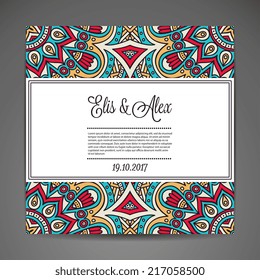 Card. Vector background. Card or invitation. Vintage decorative elements. Hand drawn background. Islam, arabic, indian, ottoman motifs.