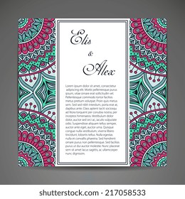 Card. Vector background. Card or invitation. Vintage decorative elements. Hand drawn background. Islam, arabic, indian, ottoman motifs.