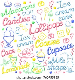 Card with vector colorful pastry elements. On white background. EPS10