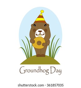 Card. Vector. Groundhog Day (white background)