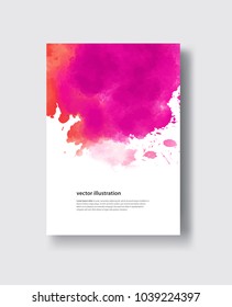 Card with vector hand drawn watercolor background. Coral watercolor element for invitation, postcards, business cards and others.