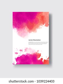 Card with vector hand drawn watercolor background. Coral watercolor element for invitation, postcards, business cards and others.