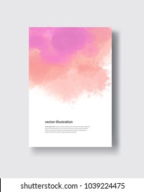 Card with vector hand drawn watercolor background. Coral watercolor element for invitation, postcards, business cards and others.