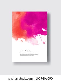 Card with vector hand drawn watercolor background. Coral watercolor element for invitation, postcards, business cards and others.