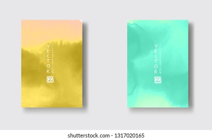 Card with vector hand drawn watercolor background set. Color watercolor element for invitation, postcards, business cards and others.
