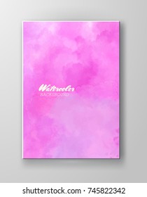 Card with vector hand drawn watercolor background. Coral watercolor element for invitation, postcards, business cards and others.