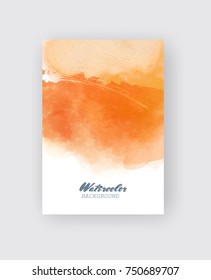 Card with vector hand drawn watercolor background. Yellow red watercolor element for invitation, postcards, business cards and others.