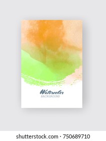 Card with vector hand drawn watercolor background. Yellow red watercolor element for invitation, postcards, business cards and others.