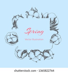 Card vector illustration with cotton. Template for wedding invitation.