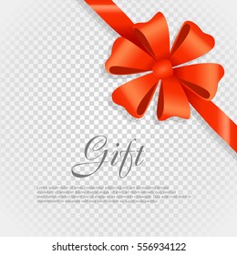 Card vector illustration on transparent background, luxury wide gift bow with red knot or ribbon and space frame for text, gift wrapping template for banner, poster design. Simple cartoon style
