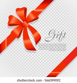 Card vector illustration on transparent background, luxury wide gift bow with red knot or ribbon and space frame for text, gift wrapping template for banner, poster design. Simple cartoon style