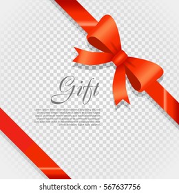 Card vector illustration on transparent background, luxury wide bow with red knot or ribbon and space frame for text, gift wrapping template for banner, poster design. Simple cartoon style