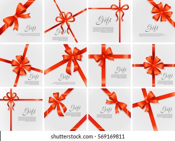 Card vector illustration on transparent background, luxury wide gift bow with red knot or ribbon and space frame for text, gift wrapping template for banner, poster design. Simple cartoon style Flat