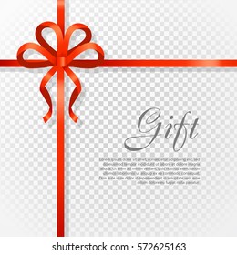 Card vector illustration on transparent background, luxury wide gift bow with red knot or ribbon and space frame for text, gift wrapping template for banner, poster design. Simple cartoon style Flat