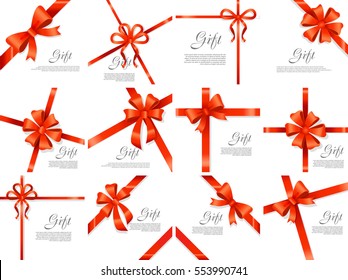 Card vector illustration on white background, luxury wide gift bow with red knot or ribbon and space frame for text, gift wrapping template for banner, poster design. Simple cartoon style Flat design