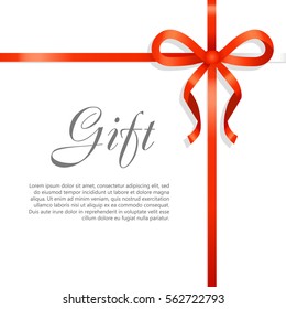 Card vector illustration on white background, luxury wide gift bow with red knot or ribbon and space frame for text, gift wrapping template for banner, poster design. Simple cartoon style Flat design