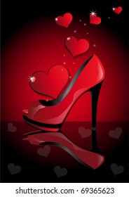 card vector with image of shoe red and several hearts