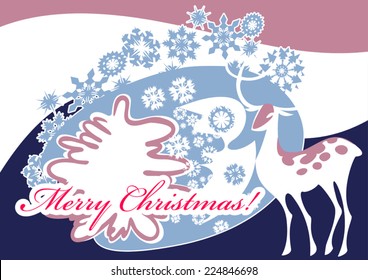 Card vector image with snow globe and deer