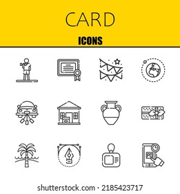 card vector line icons set. exercise, certificate and garland Icons. Thin line design. Modern outline graphic elements, simple stroke symbols stock illustration