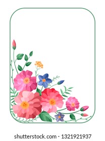 Card with vector spring flowers and leaves