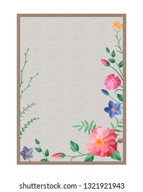 Card with vector spring flowers and leaves