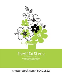 card with vector stylized flowers in vase