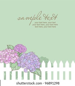 card with vector stylized hydrangeas and text