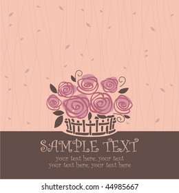 card with vector stylized roses in basket