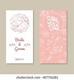 Card vector template for wedding. Set of invitations for   thank you, save the date, mother day.