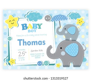 card vectorial baby shower child - baby elephant - illustration 