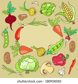 Card with vegetables. Vector cartoon illustration.